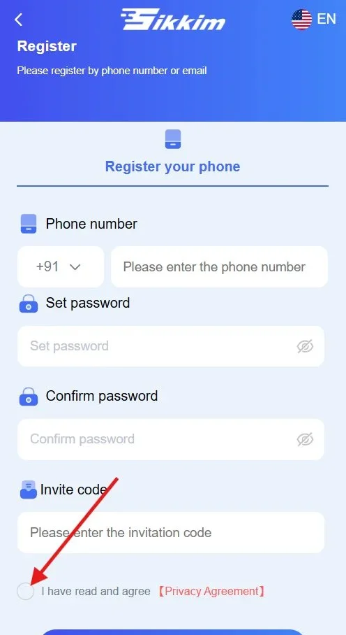 Tick the checkbox for Privacy agreement